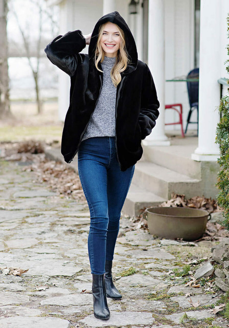 Fabulous-Furs Black Sheared Beaver Faux Fur Hooded Parka  Fabulous-Furs Black Sheared Beaver Faux Fur Hooded Parka