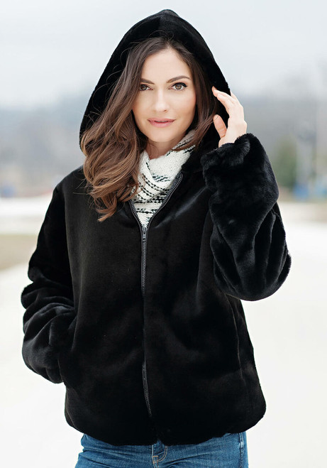 Fabulous-Furs Black Sheared Beaver Faux Fur Hooded Parka  Fabulous-Furs Black Sheared Beaver Faux Fur Hooded Parka