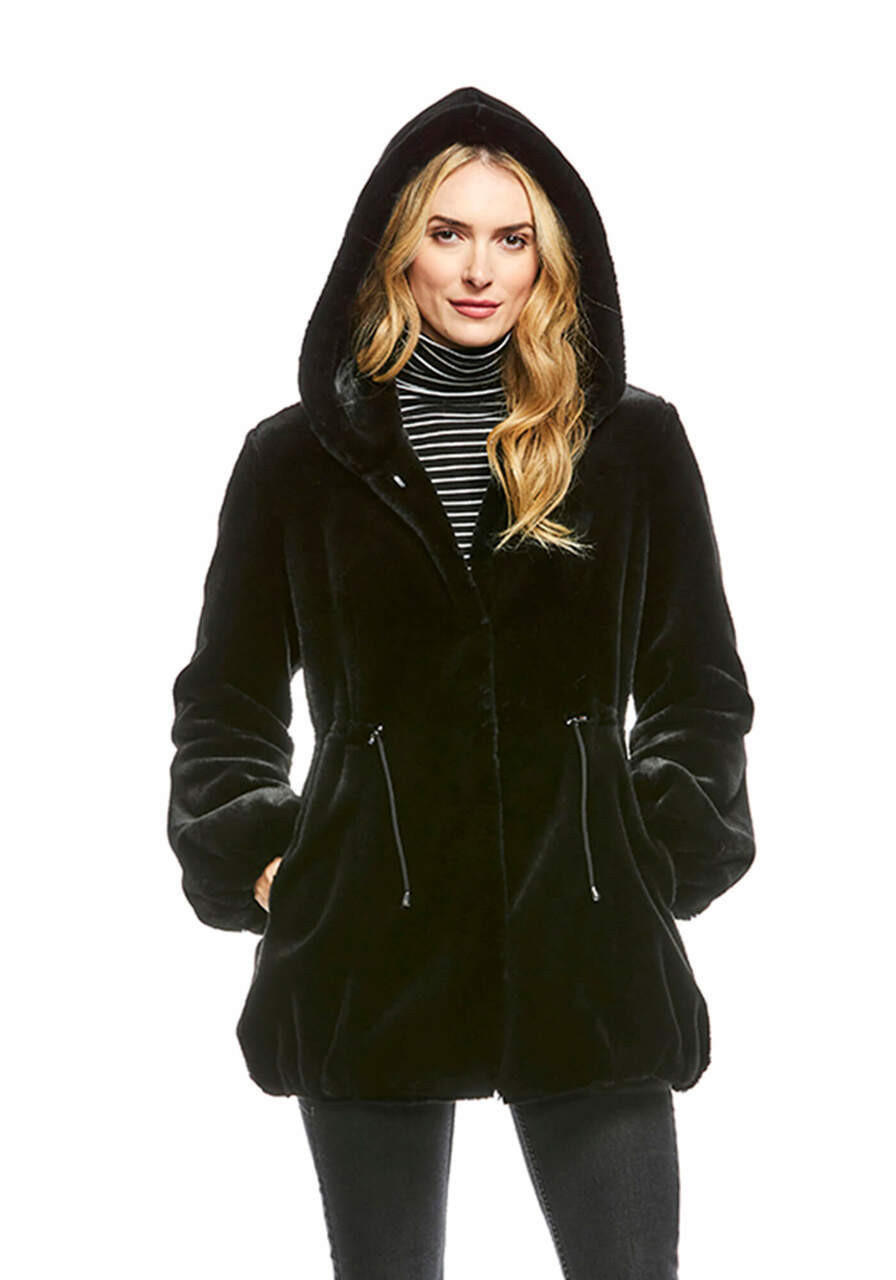 Fabulous-Furs Black Sheared Beaver Hooded Faux Fur Anorak Coat  Fabulous-Furs Black Sheared Beaver Hooded Faux Fur Anorak Coat