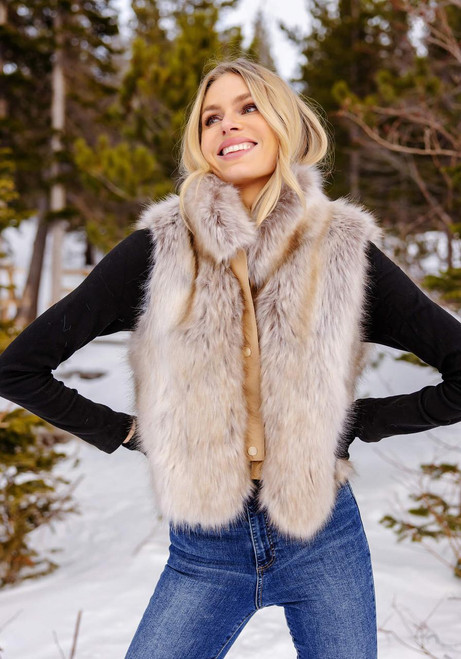 Fabulous-Furs Blonde Fox Faux Fur Foxy Crop Vest  Fabulous-Furs Blonde Fox Faux Fur Foxy Crop Vest