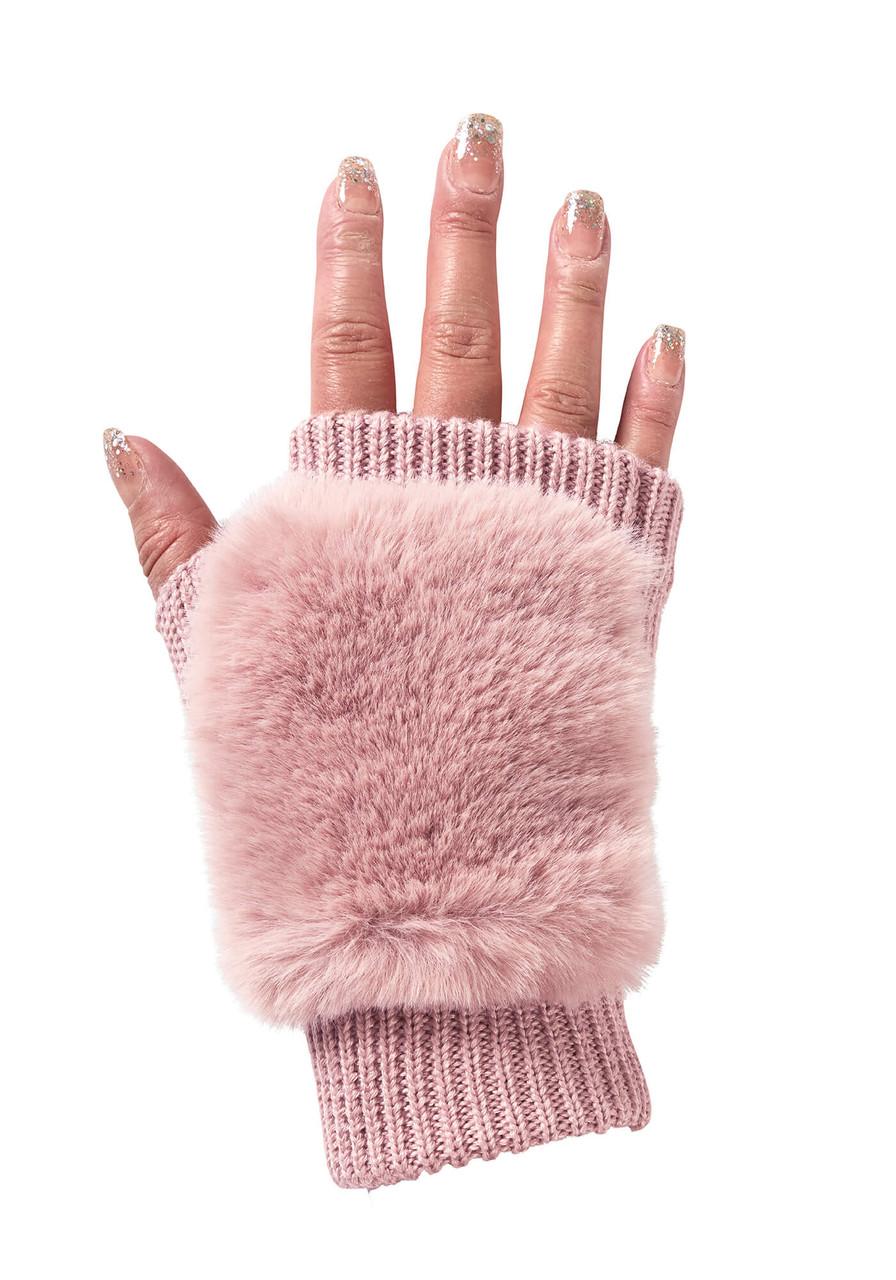 Fabulous-Furs Blush Faux Fur Knitted Fingerless Gloves  Fabulous-Furs Blush Faux Fur Knitted Fingerless Gloves