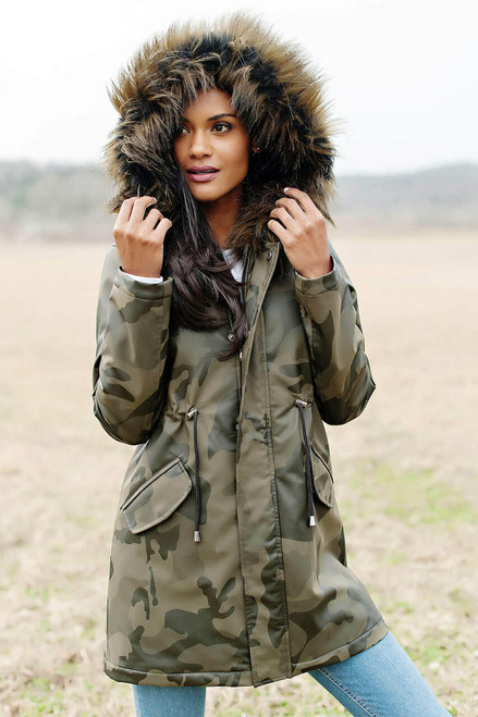 Fabulous-Furs Camo Anorak With Faux Fur-Trimmed Hood 