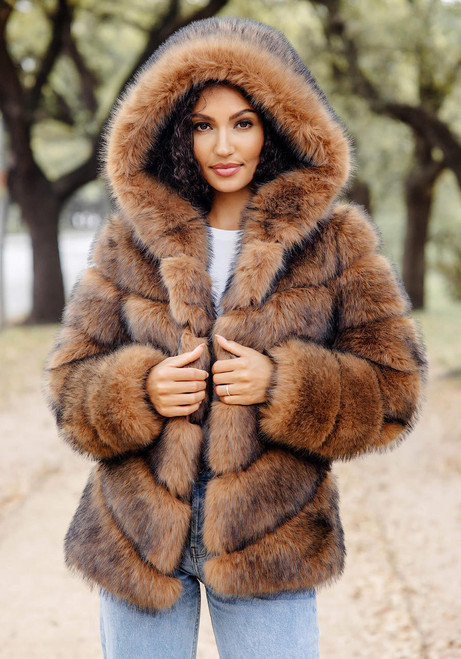 Fabulous-Furs Cedar Fox Faux Fur Chateau Chevron Hooded Coat  Fabulous-Furs Cedar Fox Faux Fur Chateau Chevron Hooded Coat