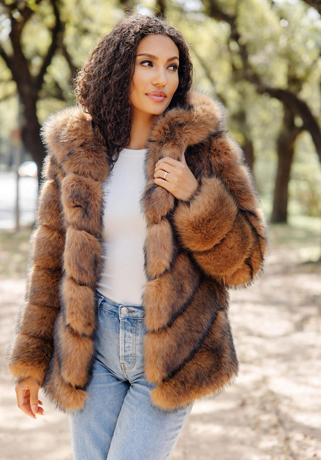 Fabulous-Furs Cedar Fox Faux Fur Chateau Chevron Hooded Coat  Fabulous-Furs Cedar Fox Faux Fur Chateau Chevron Hooded Coat