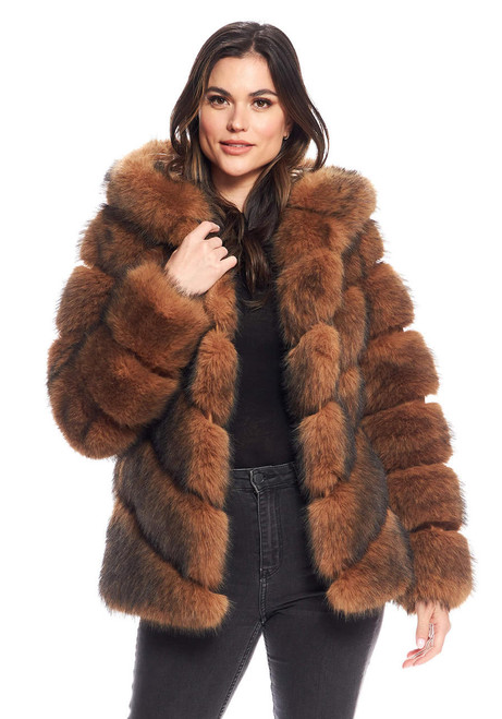 Fabulous-Furs Cedar Fox Faux Fur Chateau Chevron Hooded Coat  Fabulous-Furs Cedar Fox Faux Fur Chateau Chevron Hooded Coat