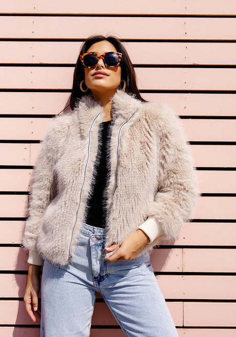 Fabulous-Furs Champagne Fox Faux Fur Parkside Bomber Jacket  Fabulous-Furs Champagne Fox Faux Fur Parkside Bomber Jacket