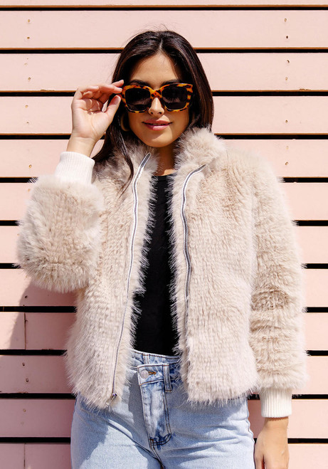Fabulous-Furs Champagne Fox Faux Fur Parkside Bomber Jacket  Fabulous-Furs Champagne Fox Faux Fur Parkside Bomber Jacket