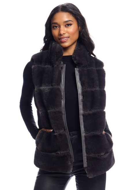 Fabulous-Furs Charcoal Faux Fur Posh Snap Vest  Fabulous-Furs Charcoal Faux Fur Posh Snap Vest