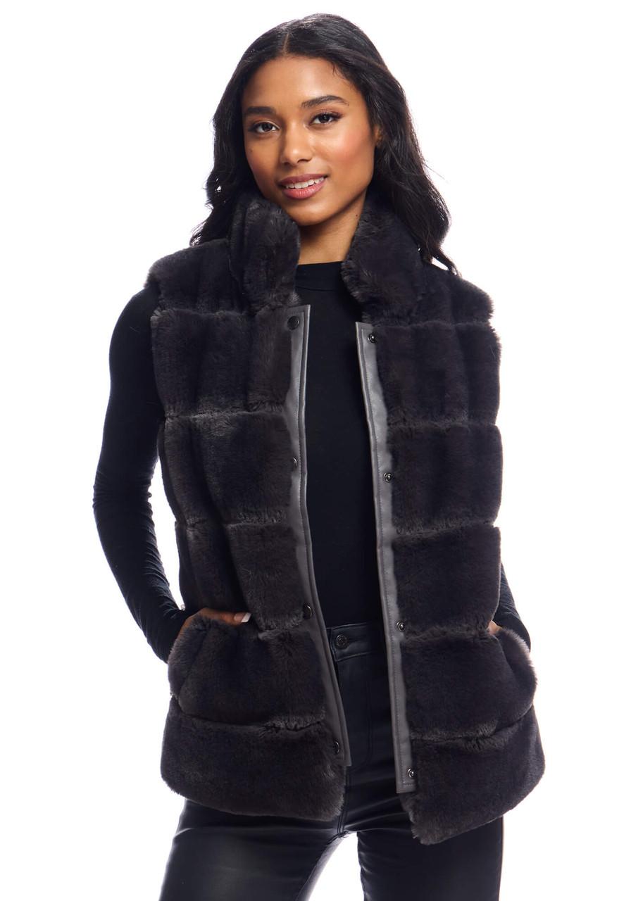 Fabulous-Furs Charcoal Faux Fur Posh Snap Vest  Fabulous-Furs Charcoal Faux Fur Posh Snap Vest