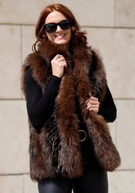 Fabulous-Furs Chocolate Fox Faux Fur Hook Vest  Fabulous-Furs Chocolate Fox Faux Fur Hook Vest