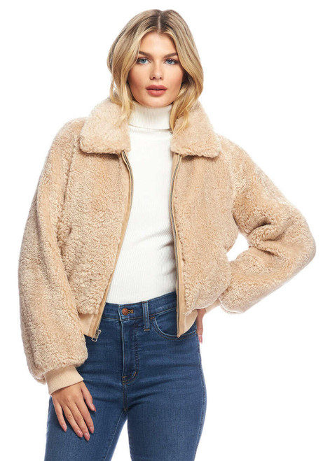 Fabulous-Furs Cream Faux Sherpa Sloane Bomber Jacket  Fabulous-Furs Cream Faux Sherpa Sloane Bomber Jacket