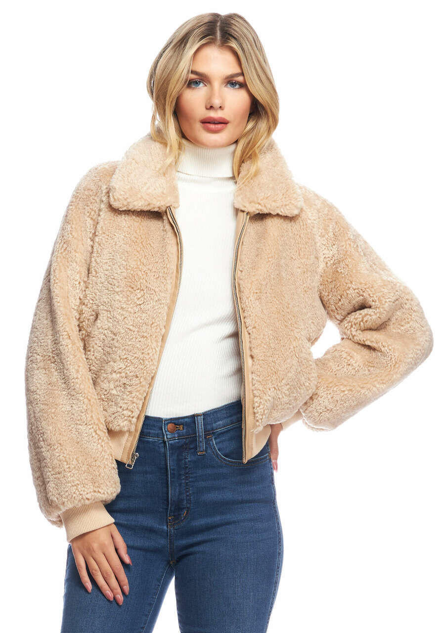 Fabulous-Furs Cream Faux Sherpa Sloane Bomber Jacket  Fabulous-Furs Cream Faux Sherpa Sloane Bomber Jacket