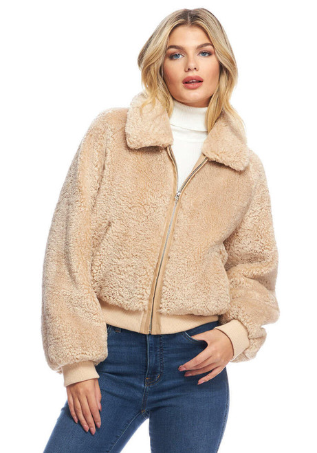 Fabulous-Furs Cream Faux Sherpa Sloane Bomber Jacket  Fabulous-Furs Cream Faux Sherpa Sloane Bomber Jacket