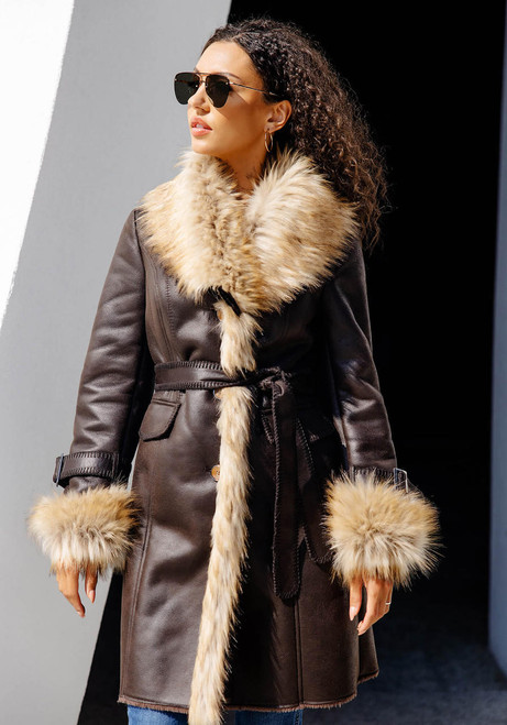 Fabulous-Furs Espresso Faux Fur Fox Collar Suede Dakota Coat  Fabulous-Furs Espresso Faux Fur Fox Collar Suede Dakota Coat