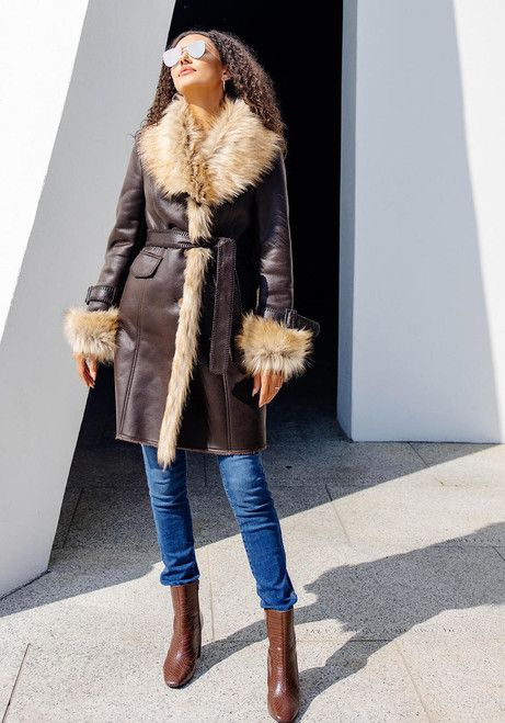 Fabulous-Furs Espresso Faux Fur Fox Collar Suede Dakota Coat  Fabulous-Furs Espresso Faux Fur Fox Collar Suede Dakota Coat