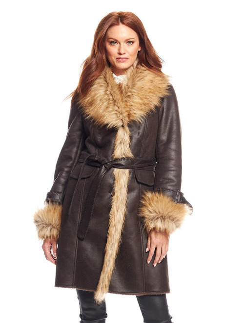 Fabulous-Furs Espresso Faux Fur Fox Collar Suede Dakota Coat  Fabulous-Furs Espresso Faux Fur Fox Collar Suede Dakota Coat