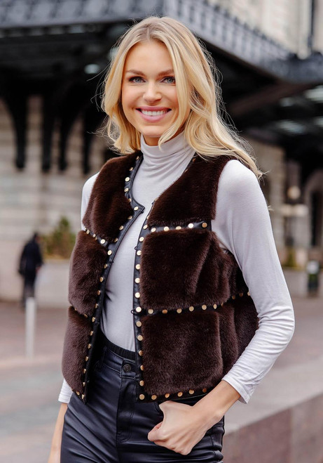 Fabulous-Furs Espresso Faux Fur Giselle Studded Vest Fabulous-Furs Espresso Faux Fur Giselle Studded Vest