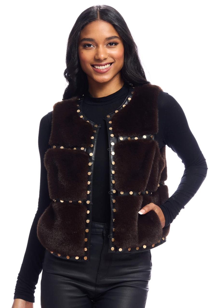 Fabulous-Furs Espresso Faux Fur Giselle Studded Vest Fabulous-Furs Espresso Faux Fur Giselle Studded Vest