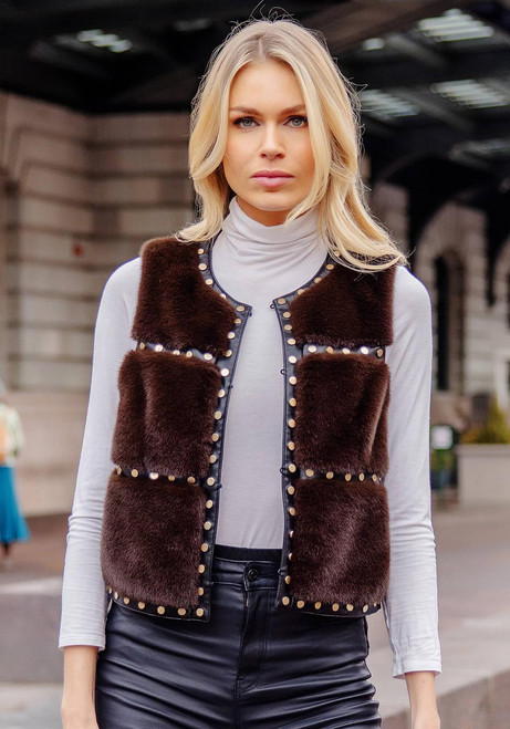Fabulous-Furs Espresso Faux Fur Giselle Studded Vest Fabulous-Furs Espresso Faux Fur Giselle Studded Vest