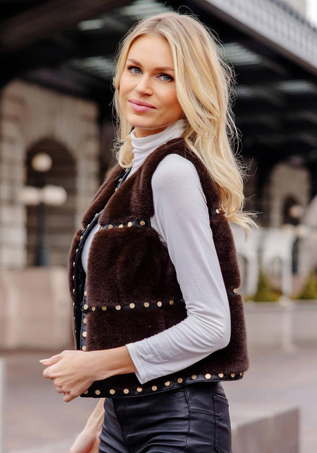 Fabulous-Furs Espresso Faux Fur Giselle Studded Vest Fabulous-Furs Espresso Faux Fur Giselle Studded Vest