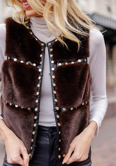 Fabulous-Furs Espresso Faux Fur Giselle Studded Vest Fabulous-Furs Espresso Faux Fur Giselle Studded Vest
