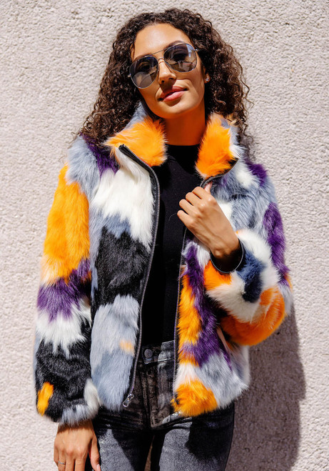 Fabulous-Furs Glow Up Faux Fur Zip Bomber Jacket  Fabulous-Furs Glow Up Faux Fur Zip Bomber Jacket