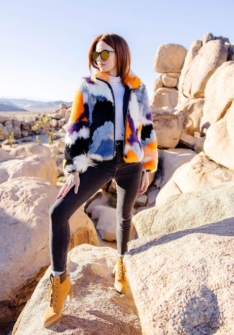 Fabulous-Furs Glow Up Faux Fur Zip Bomber Jacket  Fabulous-Furs Glow Up Faux Fur Zip Bomber Jacket