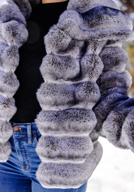 Fabulous-Furs Grey Faux Fur Carmella Chinchilla Coat  Fabulous-Furs Grey Faux Fur Carmella Chinchilla Coat