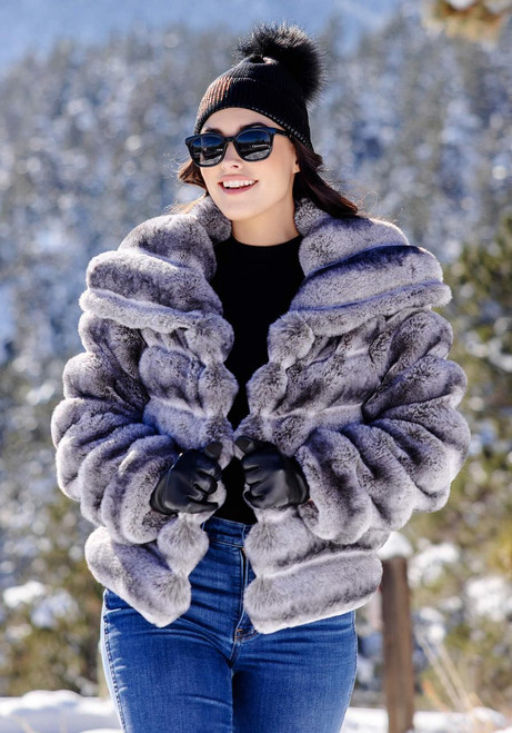 Fabulous-Furs Grey Faux Fur Carmella Chinchilla Coat  Fabulous-Furs Grey Faux Fur Carmella Chinchilla Coat