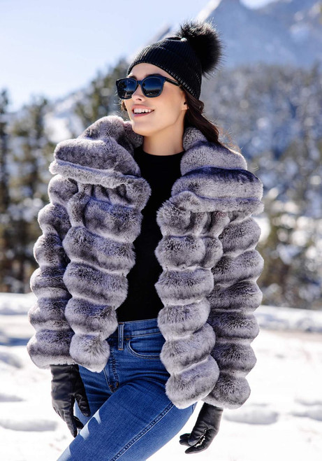 Fabulous-Furs Grey Faux Fur Carmella Chinchilla Coat  Fabulous-Furs Grey Faux Fur Carmella Chinchilla Coat