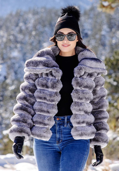 Fabulous-Furs Grey Faux Fur Carmella Chinchilla Coat  Fabulous-Furs Grey Faux Fur Carmella Chinchilla Coat