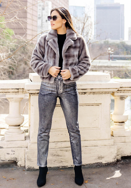 Fabulous-Furs Grey Faux Fur Maven Mink Jacket  Fabulous-Furs Grey Faux Fur Maven Mink Jacket