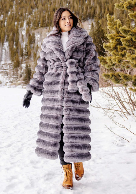 Fabulous-Furs Grey Faux Fur Mob Wife Chinchilla Coat  Fabulous-Furs Grey Faux Fur Mob Wife Chinchilla Coat