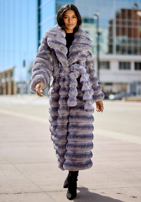 Fabulous-Furs Grey Faux Fur Mob Wife Chinchilla Coat  Fabulous-Furs Grey Faux Fur Mob Wife Chinchilla Coat
