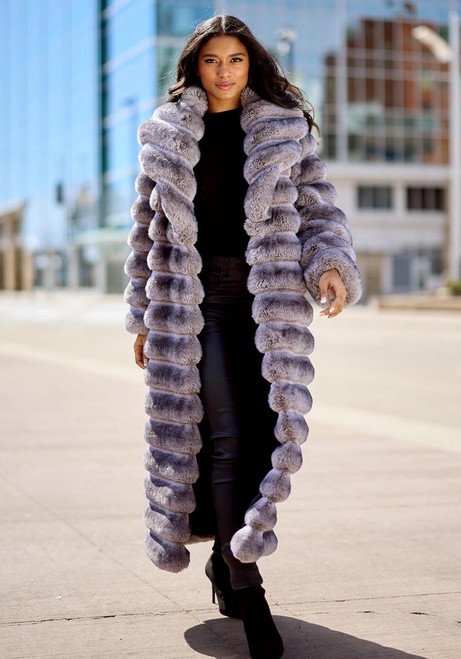Fabulous-Furs Grey Faux Fur Mob Wife Chinchilla Coat  Fabulous-Furs Grey Faux Fur Mob Wife Chinchilla Coat