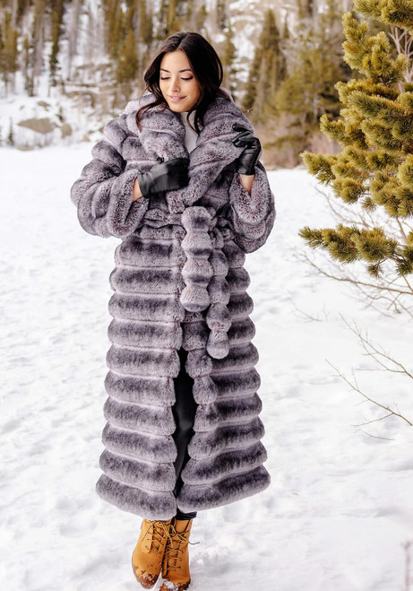 Fabulous-Furs Grey Faux Fur Mob Wife Chinchilla Coat  Fabulous-Furs Grey Faux Fur Mob Wife Chinchilla Coat