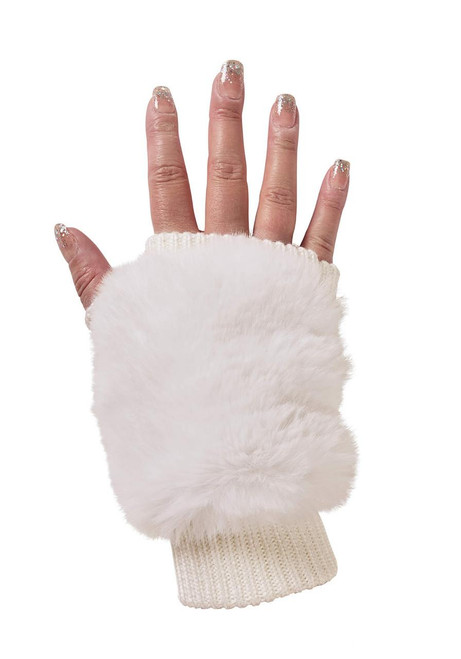 Fabulous-Furs Ivory Faux Fur Knitted Fingerless Gloves  Fabulous-Furs Ivory Faux Fur Knitted Fingerless Gloves