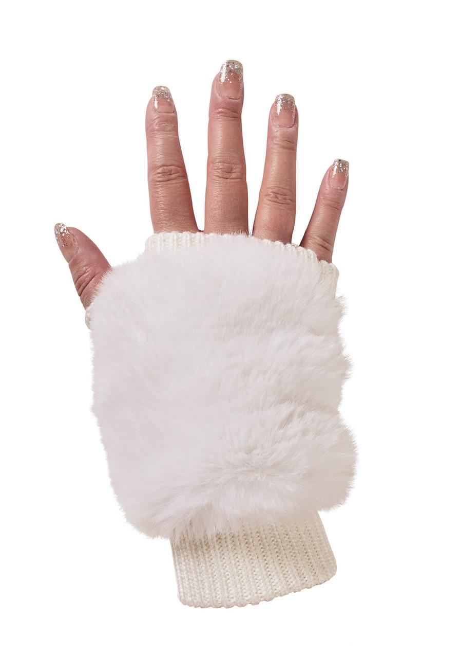 Fabulous-Furs Ivory Faux Fur Knitted Fingerless Gloves  Fabulous-Furs Ivory Faux Fur Knitted Fingerless Gloves