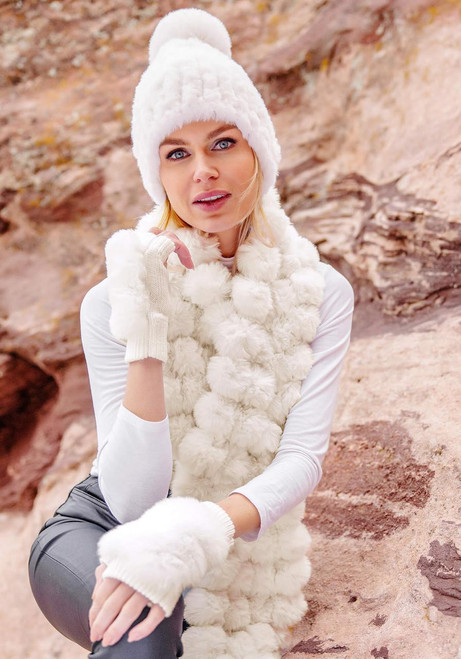 Fabulous-Furs Ivory Faux Fur Knitted Fingerless Gloves  Fabulous-Furs Ivory Faux Fur Knitted Fingerless Gloves