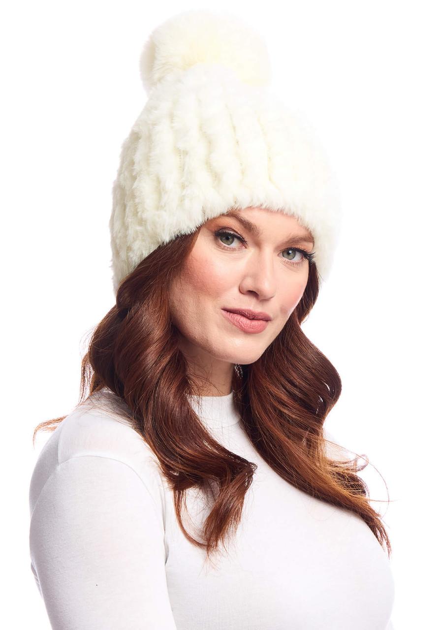 Fabulous-Furs Ivory Faux Fur Poppy Pom Beanie Hat  Fabulous-Furs Ivory Faux Fur Poppy Pom Beanie Hat