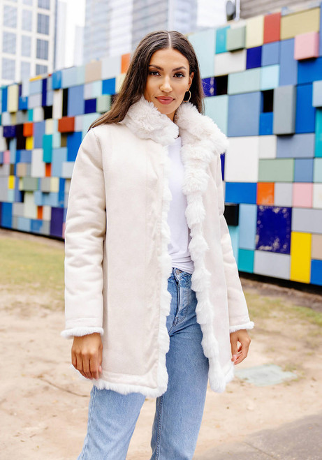 Fabulous-Furs Ivory Faux Fur Rainier Reversible Mink Coat  Fabulous-Furs Ivory Faux Fur Rainier Reversible Mink Coat