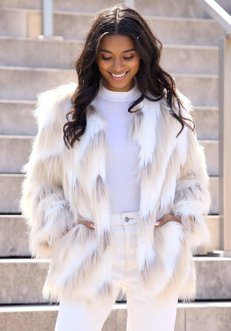 Fabulous-Furs Ivory Faux Fur Simply Biased Jacket  Fabulous-Furs Ivory Faux Fur Simply Biased Jacket