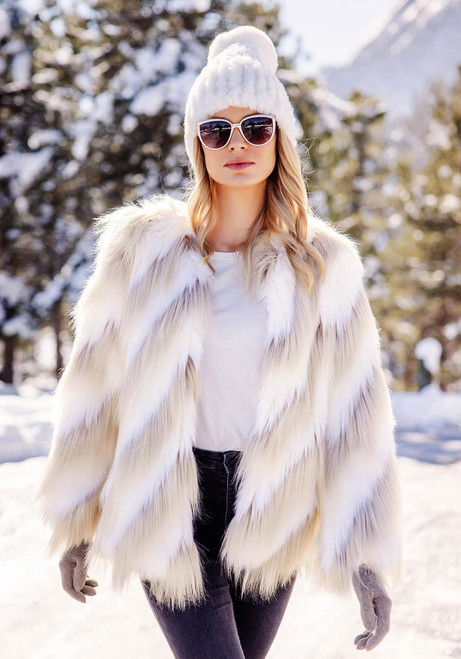 Fabulous-Furs Ivory Faux Fur Simply Biased Jacket  Fabulous-Furs Ivory Faux Fur Simply Biased Jacket