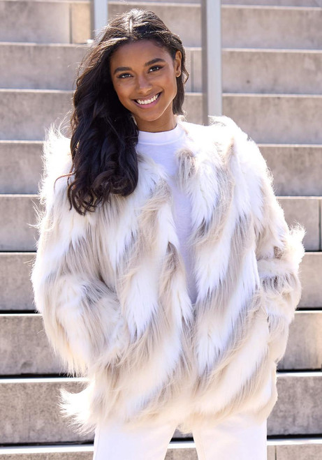 Fabulous-Furs Ivory Faux Fur Simply Biased Jacket  Fabulous-Furs Ivory Faux Fur Simply Biased Jacket