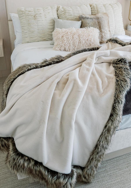 Fabulous-Furs Ivory Faux Sheared Beaver Alpine Weighted Throw  Fabulous-Furs Ivory Faux Sheared Beaver Alpine Weighted Throw