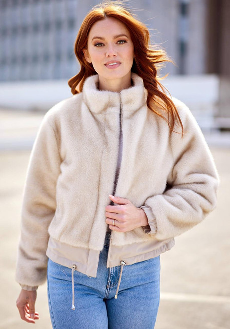 Fabulous-Furs Ivory Insta Reversible Faux Fur Zip Jacket  Fabulous-Furs Ivory Insta Reversible Faux Fur Zip Jacket