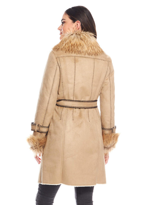 Fabulous-Furs Latte Faux Fur Fox Collar Suede Dakota Coat  Fabulous-Furs Latte Faux Fur Fox Collar Suede Dakota Coat