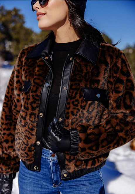 Fabulous-Furs Leopard Faux Fur Billie Bomber Jacket  Fabulous-Furs Leopard Faux Fur Billie Bomber Jacket