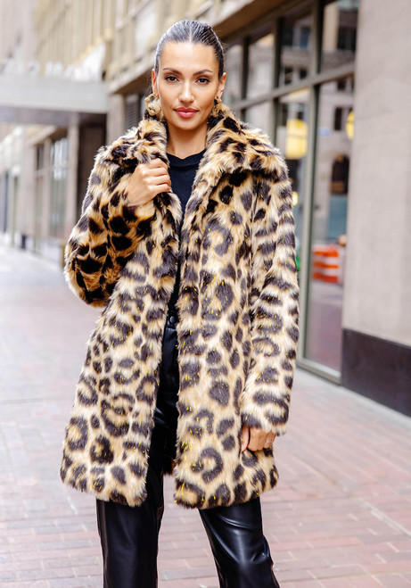 Fabulous-Furs Leopard Faux Fur Stardust Knee-Length Coat  Fabulous-Furs Leopard Faux Fur Stardust Knee-Length Coat