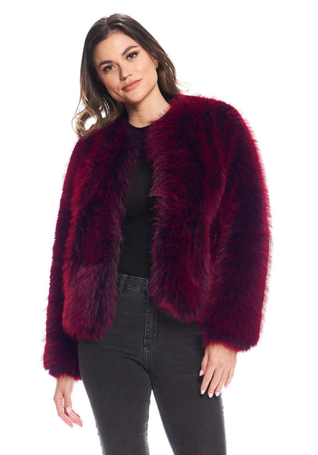 Fabulous-Furs Merlot Fox Faux Fur Happy Hour Jacket  Fabulous-Furs Merlot Fox Faux Fur Happy Hour Jacket